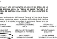 Intendentes bonaerenses del FdT expresaron adhesión al juicio político a la Corte Suprema de Justicia