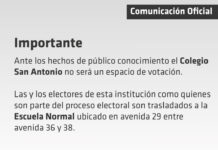 QUIENES DEBERIAN VOTAR EN COLEGIO SAN ANTONIO TENDRAN QUE HACERLO EN LA ESCUELA NORMAL