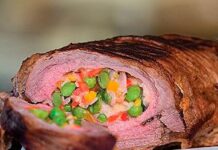 Carne rellena con guarnición